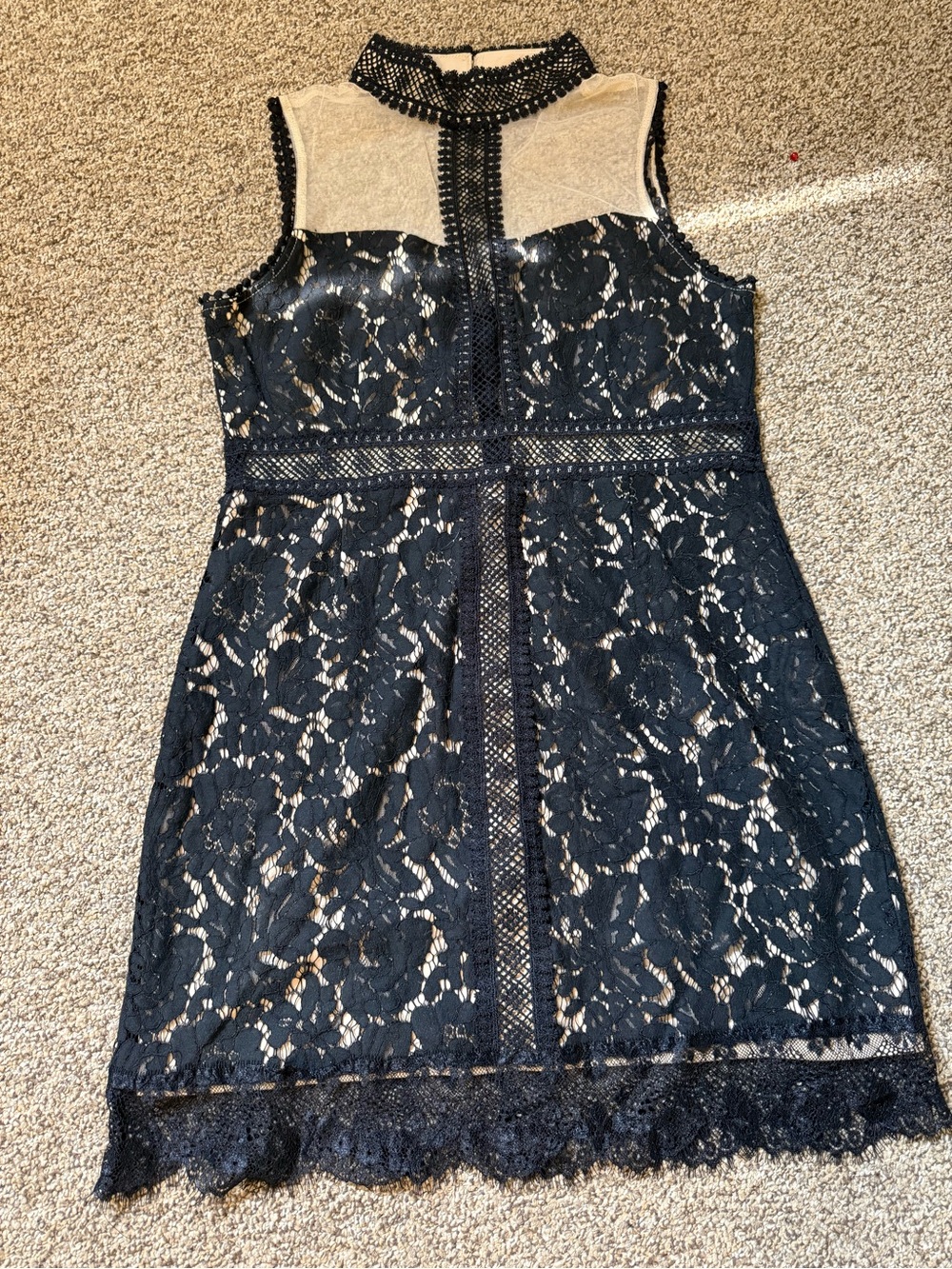 JustFab Black Lace Sleeveless Sheath Dress with Cream Yoke